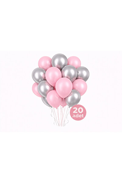 EvremStore 20 Adet 12inç Pastel Pembe&Metalik Gümüş Balon Seti – Doğum Günü &...
