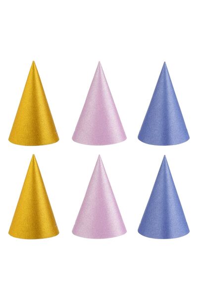 OEM Gold Lilac Purple Paper Party Hats with Glitter 16cm - 6pcs