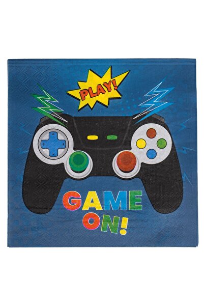 OEM 2-Ply Blue Party Napkins Control Pattern "Game On" 33x33cm - 12pcs