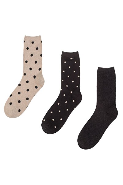 OEM Black Beige Socks with Polka Dots & Lurex for Women - 4 pairs