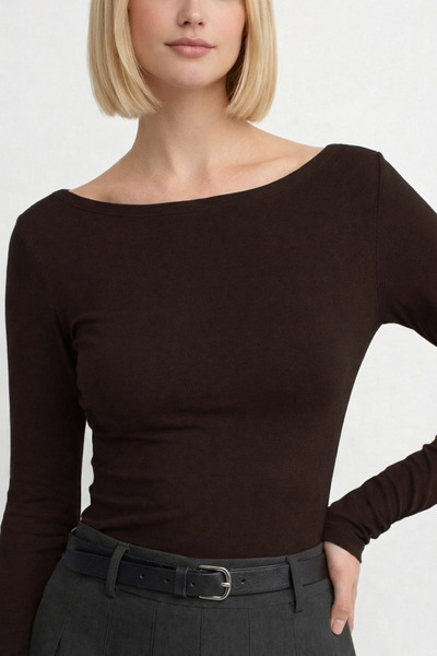 Lia Blanco's Women Ultra Soft Boat Neck Long Sleeve Slim Fit Blouse