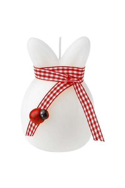 OEM Lumanare Decorativa Iepuras Ou Alb cu Panglica cu Carouri Ø6.5x10cm