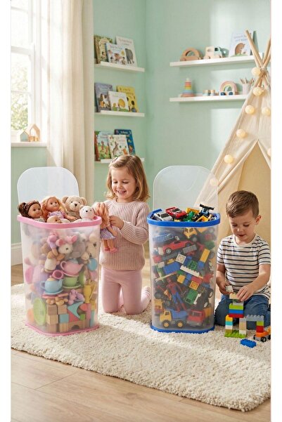 dnshome 1 Adet MAVİ KAPAKLI Oyuncak Sepeti Çocuk Odası Oyuncak Düzenleyici 45 lt