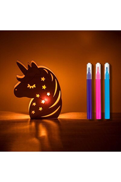 OEM Creative Wooden Unicorn Set with Light & 3 Markers 12.5x2.5x15.5cm