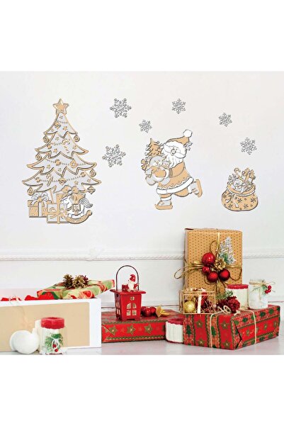 OEM Autocolante Decorative de Craciun cu Mos Craciun Brad Sac Fulgi Bej Sampa...