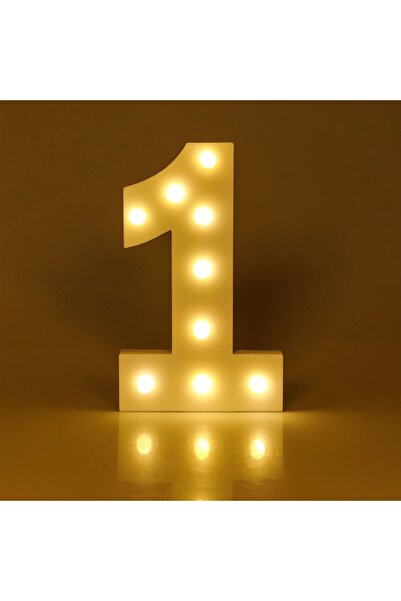 OEM Decoratiune din Lemn Numarul 1 Alb cu 9 becuri LED - 18x2x30cm