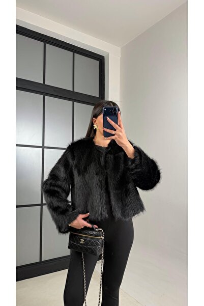 Gaus Siyah Astarlı Muadil Crop Kürk GAUS-01103