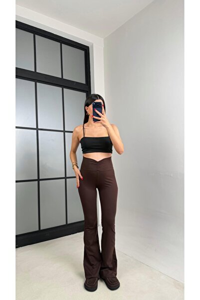 Gaus Kahve Drape Detaylı İspanyol Paça Tayt GAUS-01045