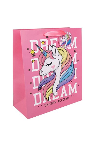 OEM Sacosa Cadou din Carton Roz cu Model 3D Unicorn 26x12x32cm