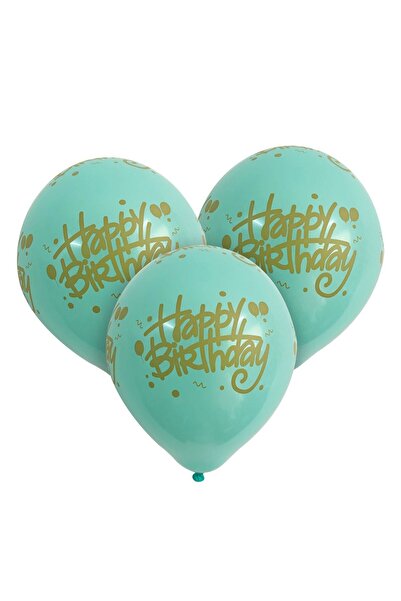 OEM Mint Green Happy Birthday Party Balloons with Gold Color 23cm - 10pcs
