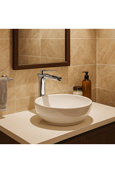 banyosepeti Cascade Chrome Bowl Sink Faucet – High Form, Brass Body, Glossy F...