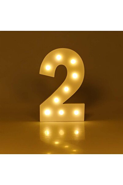 OEM Decoratiune din Lemn Numarul 2 Alb cu 9 becuri LED - 18x2x30cm