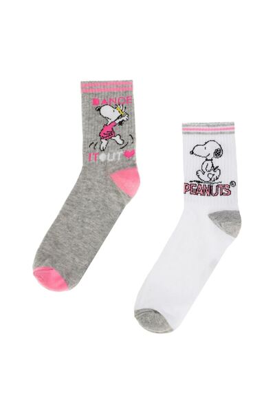 OEM Fancy Quart Grey White Snoopy Pattern Sports Socks for Women - 2 pairs