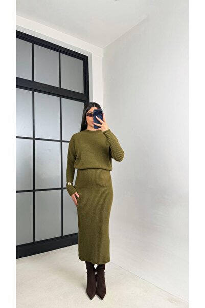 Gaus Yeşil Yumuşak Dokulu Triko Elbise GAUS-01083