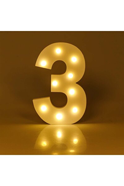 OEM Decoratiune din Lemn Numarul 3 Alb cu 9 becuri LED - 19x2x30cm