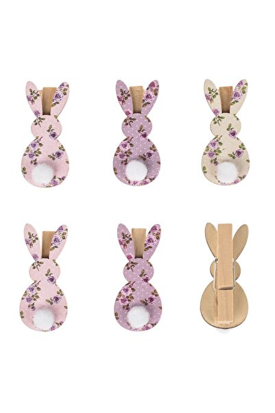 OEM Set Clestisori din Lemn de Paste cu Model Iepuri Ecru Roz Lila Floral Pom...