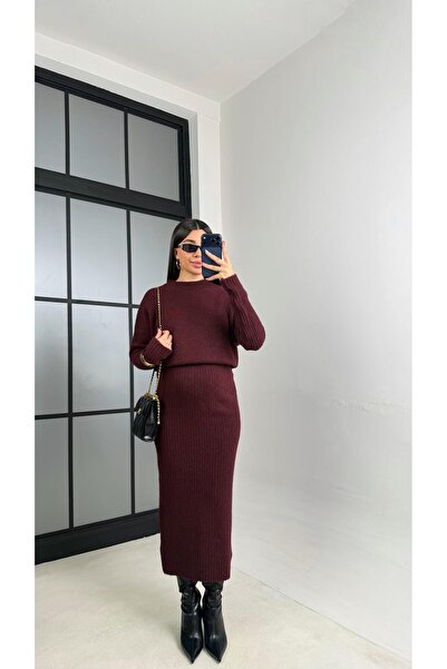 Gaus Bordo Yumuşak Dokulu Triko Elbise GAUS-01083