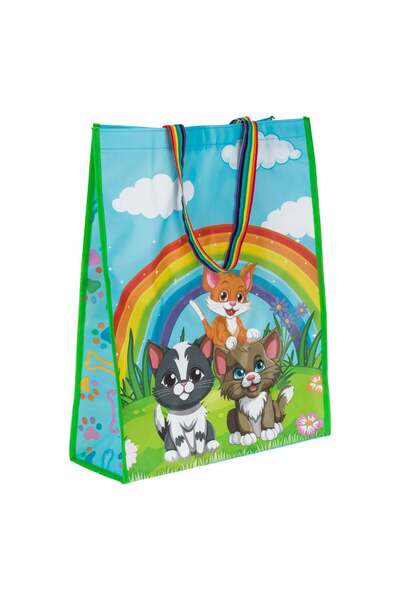 OEM Sacosa din PP Reutilizabila cu Model Pisicute Caini Curcubeu 36x13x46cm