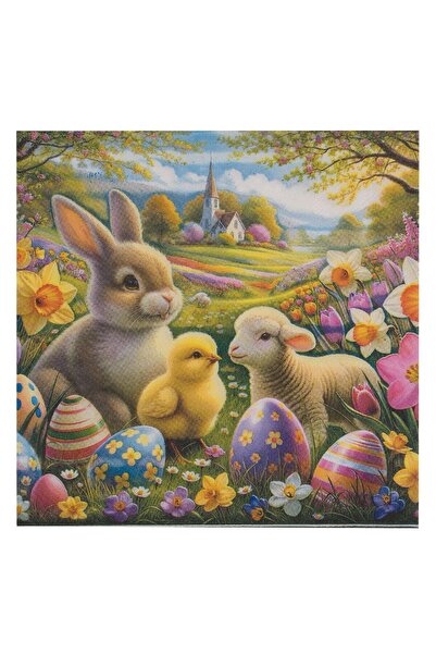OEM 2-Ply Table Napkins with Pattern Rabbit Lamb Chicken Eggs Easter Flowers ...