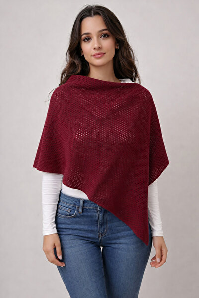 Sebir Moda Lace-Like Knit Asymmetrical Cut Knitwear Acrylic Poncho