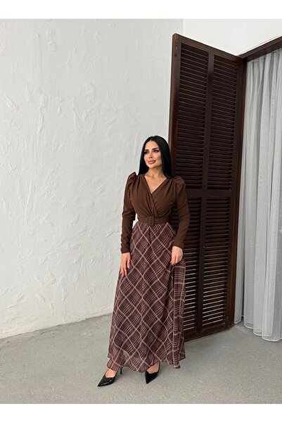 LİLA İSTANBUL Double-Breasted Chiffon Dress with Collar and Belted Skirt