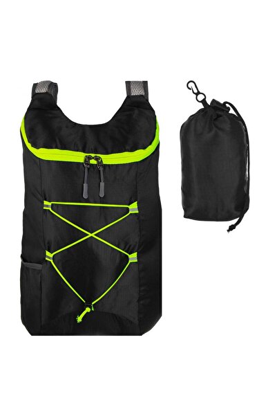 OEM Black Foldable Travel Backpack with Lime Green Details 27x14x39cm