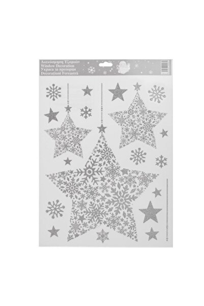 OEM Christmas Decorative Stickers Large Stars with Silver Glitter 30x38cm
