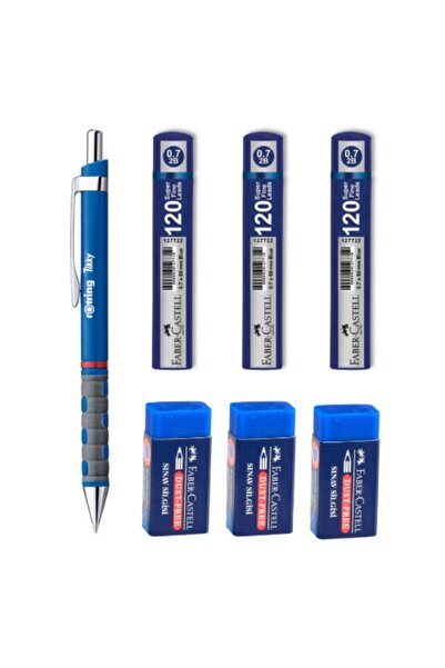 Rotring Tikky 0.7 Blue Pen 3 Erasers and 3 Min Tips - Blue