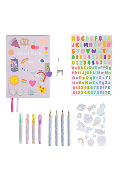 OEM School Set Notebook Pen Colored Pencils Lilac Stickers "Good vibes" - 11pcs