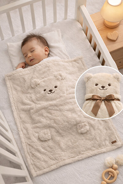 UmBaby Ayıcık Figürlü Peluş Bebek Battaniyesi 90x100 cm – Yumuşak Bebek Batta...
