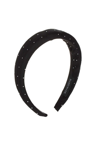 OEM Black Satin Puffy Hair Crown with White Rhinestones for Women
