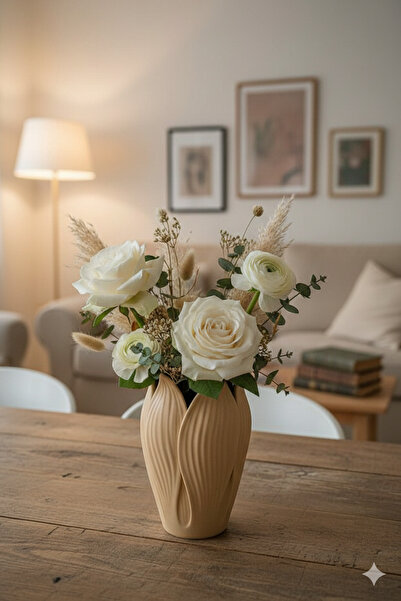 eleganzo Lotus 3D Modern, Tarz Dekoratif, Hediyelik, Vazo, 18 Cm Boyundadır