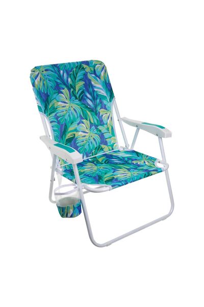 OEM Scaun Plaja cu Manere & Suport Pahar Mode Frunze Tropicale 55x58x74cm