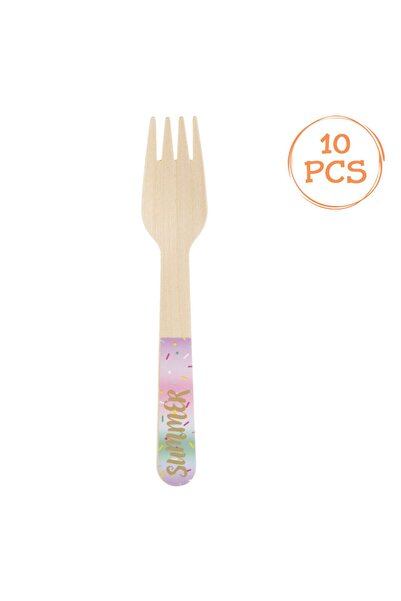 OEM Wooden Party Forks with Printed "Summer" - 10pcs