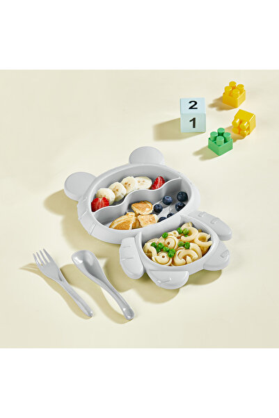 YAZICI طبق طعام للأطفال والرضع على شكل دمية دب بثلاثة أقسام - وعاء بلاستيكي س...