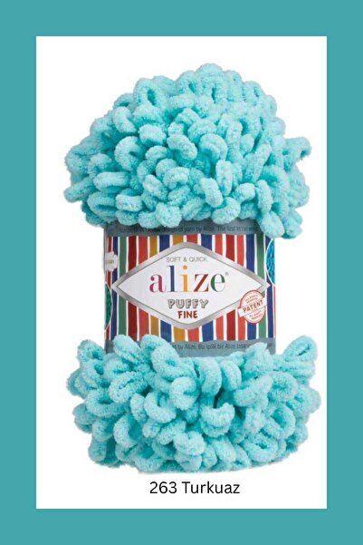 Alize Puffy Fine 1 Adet 263 Turkuaz El Örgü Ipliği Küçük Ilmek - 100 Gr. 14.5...