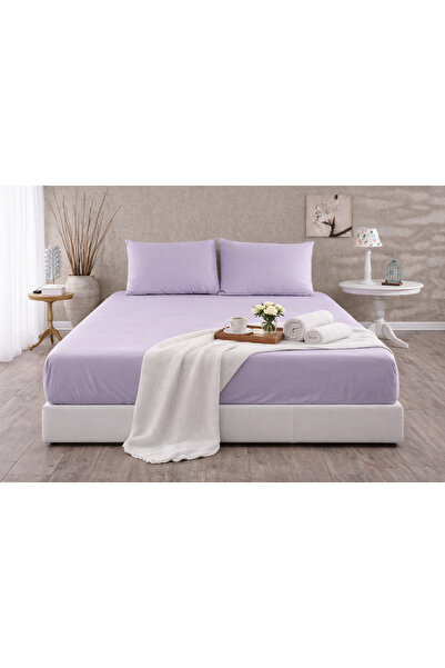 vionetta Ranforce 100% Cotton Light Gray Elastic Sheet Set with Pillowcases