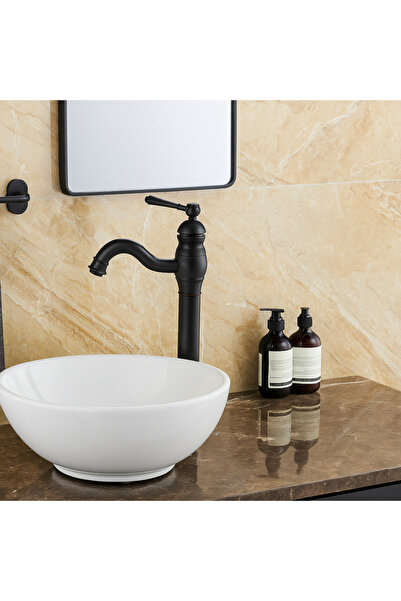 banyosepeti صنبور حوض غسيل من إيتيرنا باللون الأسود غير اللامع - هيكل عالي، ت...