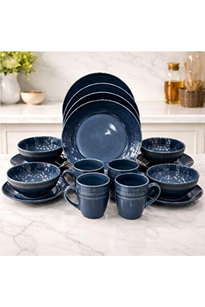 Generic Luxury Dark Blue Porcelain Dinner Set – 16 Pieces