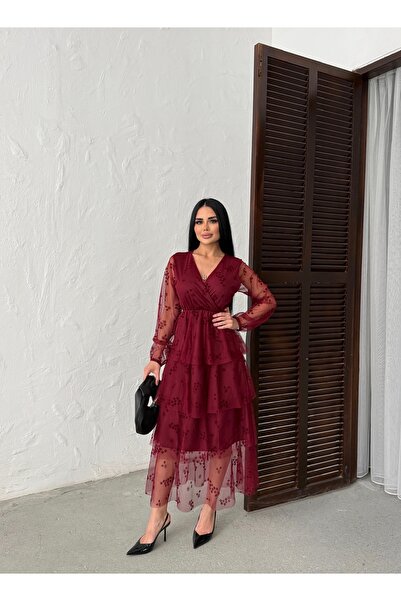 LİLA İSTANBUL Double Breasted Collar Lined Chiffon Dress