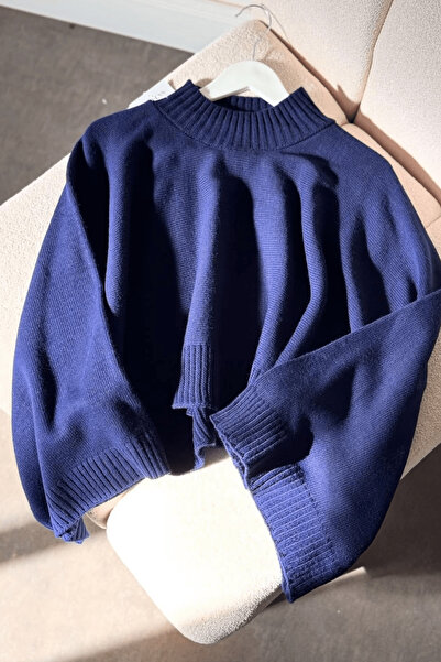 ZEROGAPRİSE Women's Mock Neck Wound Sleeve Crop Knit Sweater