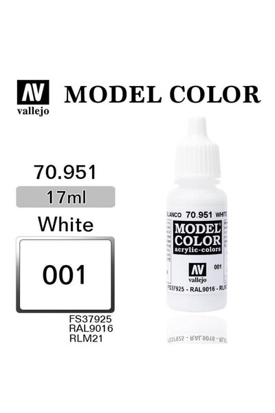 Vallejo 70951 18 ml. (1) White-Matt, Model Color Serisi Model Boyası