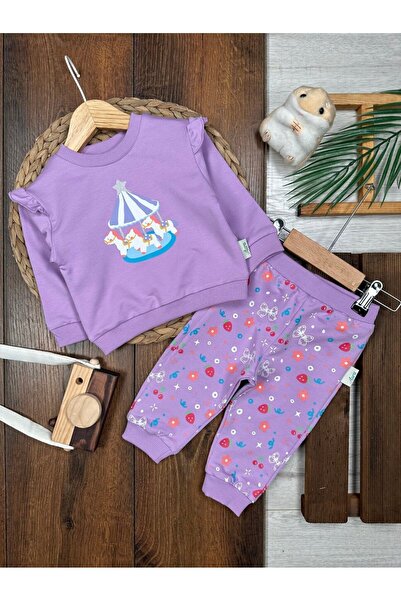 2pcs Baby Girl Set with Cotton Carousel Detail