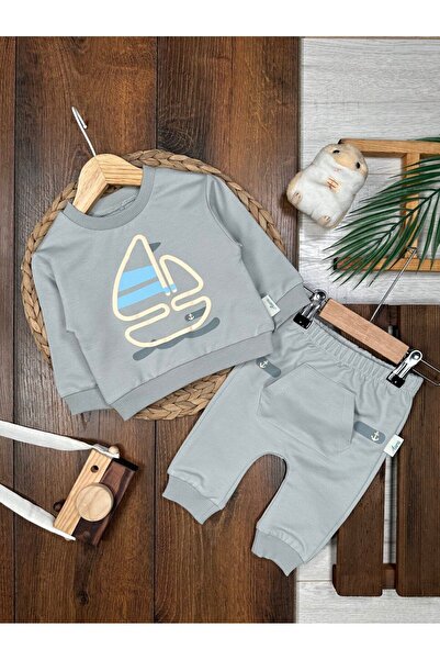 Kids Kingdom Cotton Sailing Detailed Kangaroo Pocket 2-Piece Baby Boy Set