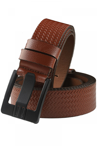 DeepSEA Tan Genuine Leather Laser Patterned Sports Men's Belt with Black Buck...