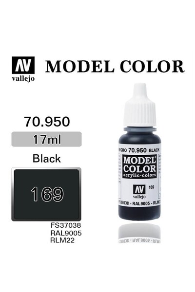 Vallejo 70950 18 ml. (169) Black-Matt, Model Color Serisi Model Boyası