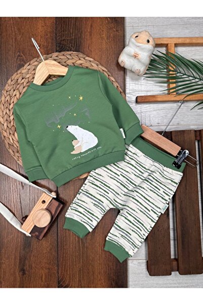 Kids Kingdom طقم مكون من قطعتين للأطفال الذكور مصنوع من القطن مع تفاصيل دببة ...