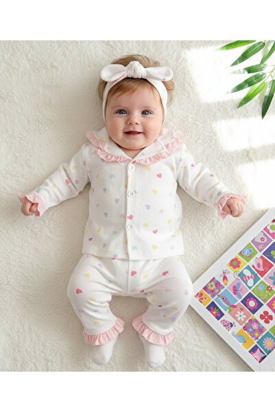 MeaShop طقم بيجامة بناتي مكون من 3 قطع بتصميم باندانا وقلب ملون، مصنوع من الق...