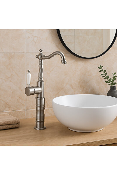 banyosepeti Valent Inox Bowl Sink Faucet – Classic Ceramic Handle, High Model