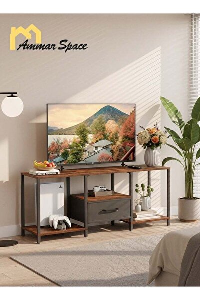 Ammar Space Rustic TV Stand with Storage Entertainment Center with Open Shelv...